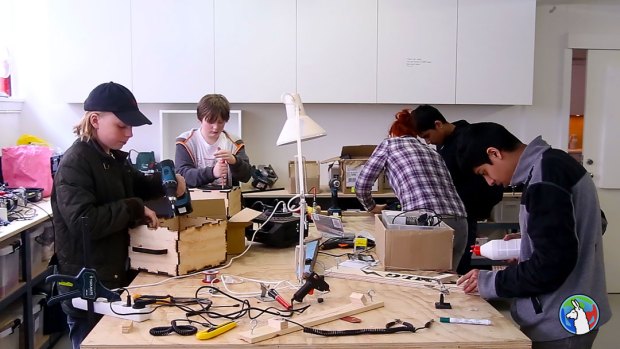 Kids build their own speakers and one-string guitars at Fab Lab Nordvest in “hacker school,” a classroom elective at schools in Copenhagen.